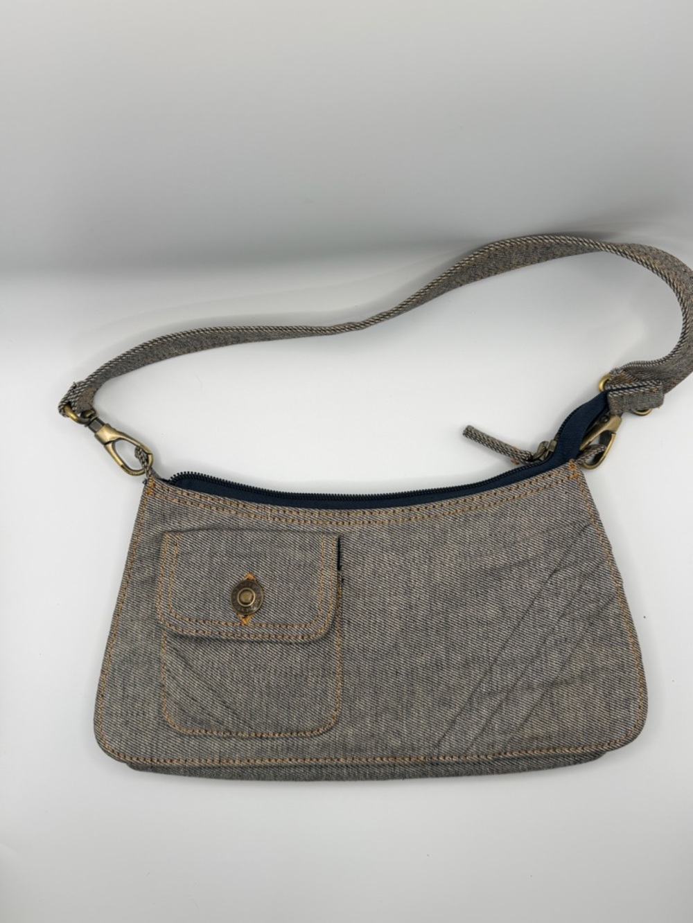 NEXT Y2K Denim Shoulder Bag Purse Gray Blue Cotton Early 2000s